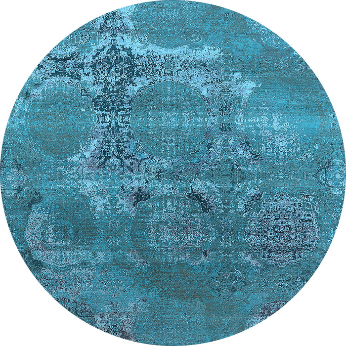 Round Machine Washable Oriental Light Blue Industrial Rug, wshurb2083lblu