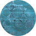 Round Machine Washable Oriental Light Blue Industrial Rug, wshurb2083lblu