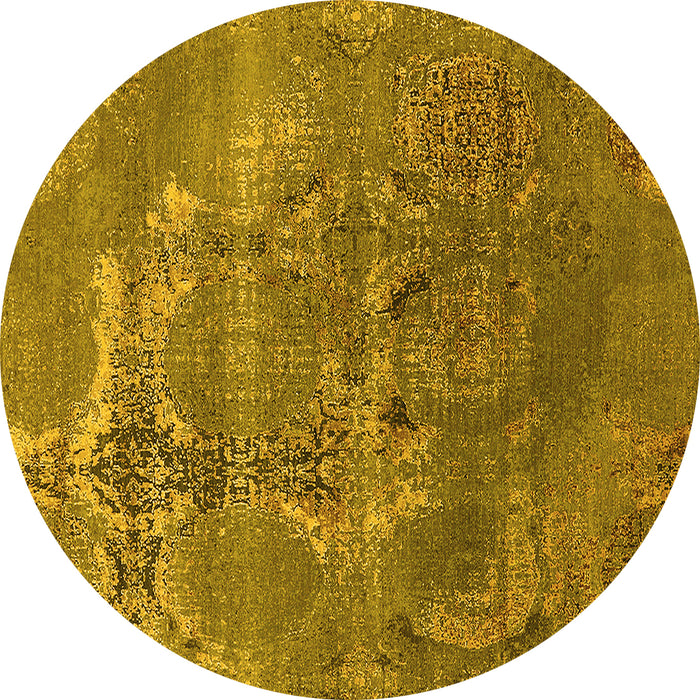Round Machine Washable Oriental Yellow Industrial Rug, wshurb2083yw