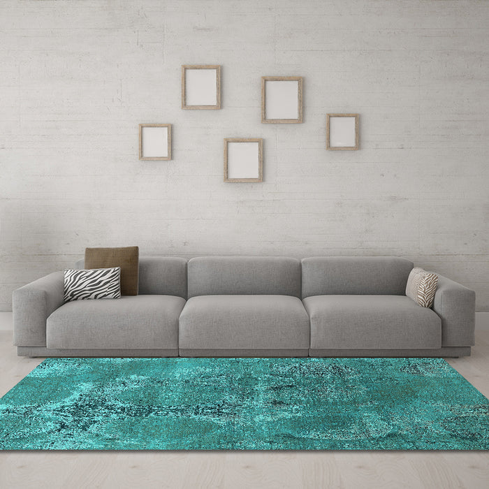 Machine Washable Oriental Turquoise Industrial Area Rugs in a Living Room,, wshurb2083turq