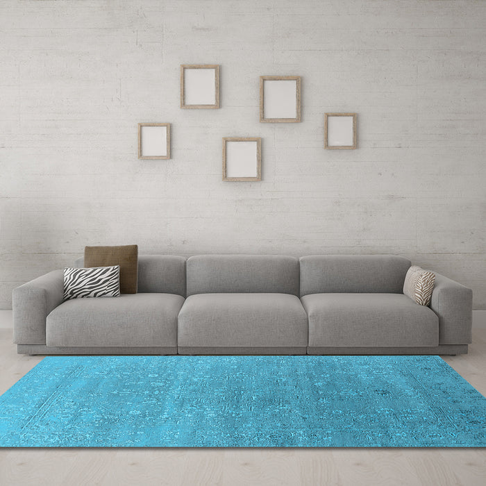 Machine Washable Oriental Light Blue Industrial Rug in a Living Room, wshurb2084lblu