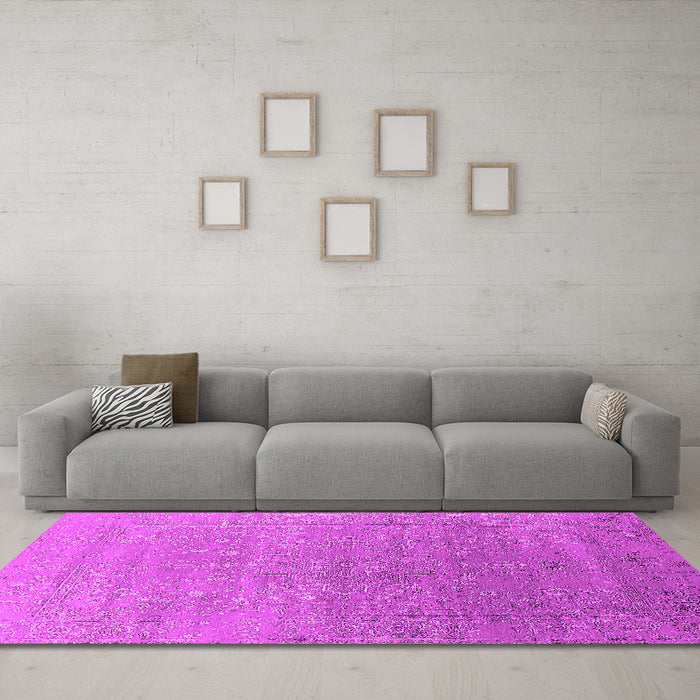 Machine Washable Oriental Pink Industrial Rug in a Living Room, wshurb2084pnk