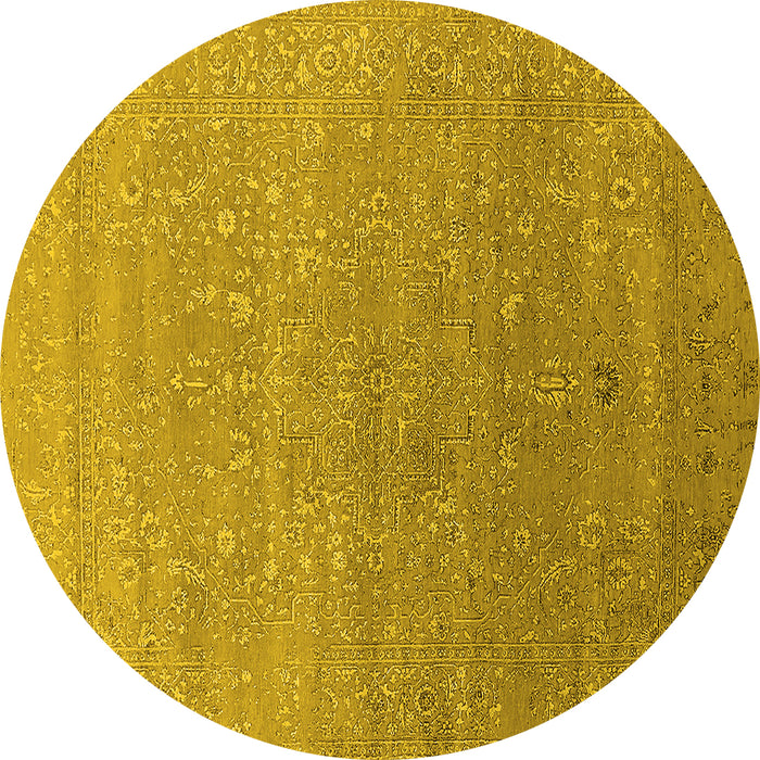 Round Machine Washable Oriental Yellow Industrial Rug, wshurb2084yw