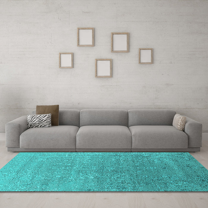 Machine Washable Oriental Turquoise Industrial Area Rugs in a Living Room,, wshurb2084turq