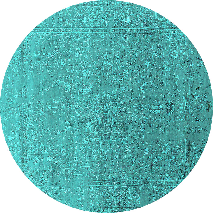 Round Machine Washable Oriental Turquoise Industrial Area Rugs, wshurb2084turq