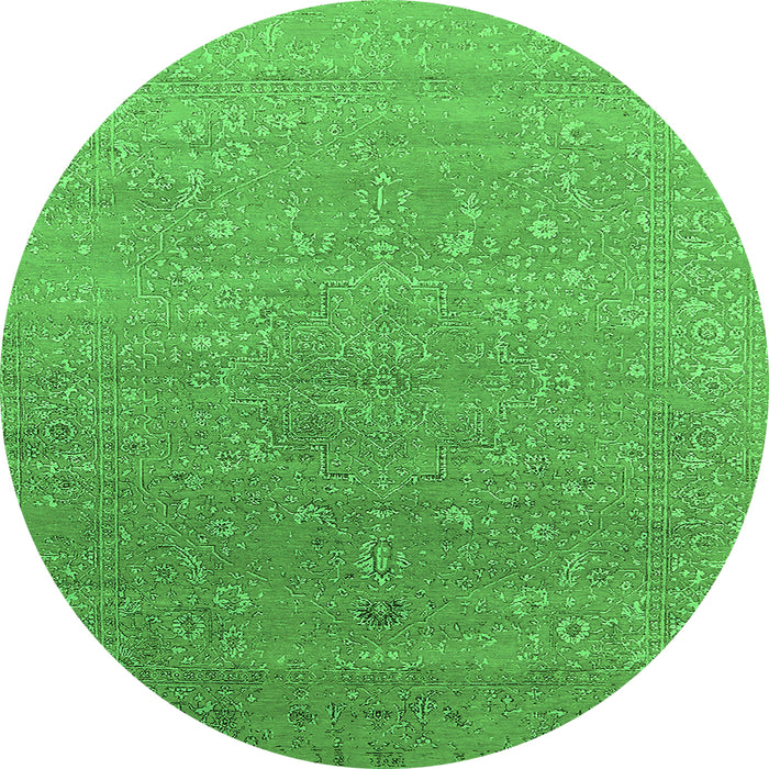 Round Machine Washable Oriental Green Industrial Area Rugs, wshurb2084grn