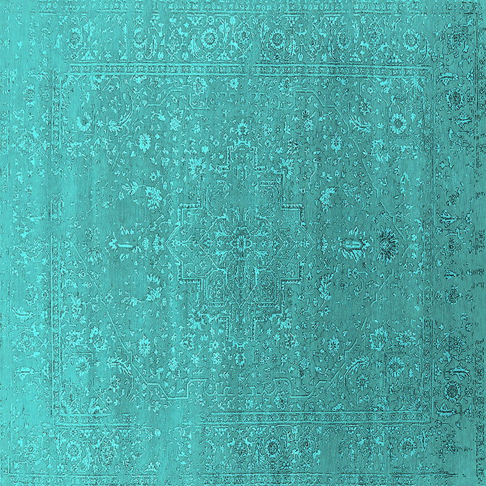Square Machine Washable Oriental Turquoise Industrial Area Rugs, wshurb2084turq
