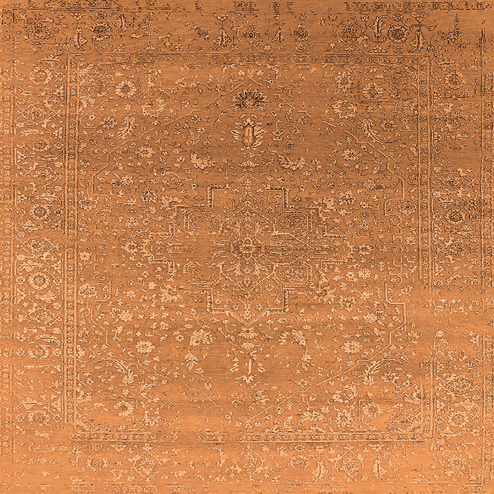 Square Machine Washable Oriental Orange Industrial Area Rugs, wshurb2084org