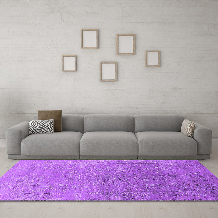 Machine Washable Oriental Purple Industrial Area Rugs in a Living Room, wshurb2084pur