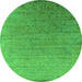 Round Machine Washable Oriental Green Industrial Area Rugs, wshurb2085grn