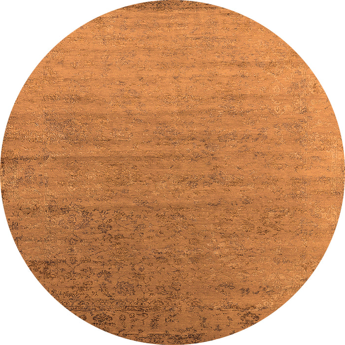 Round Machine Washable Oriental Orange Industrial Area Rugs, wshurb2085org