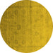 Round Oriental Yellow Industrial Rug, urb2086yw