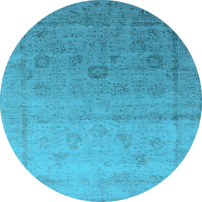 Round Machine Washable Oriental Light Blue Industrial Rug, wshurb2086lblu