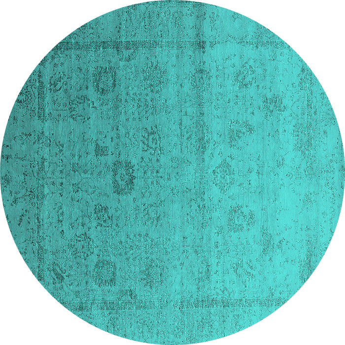Round Machine Washable Oriental Turquoise Industrial Area Rugs, wshurb2086turq