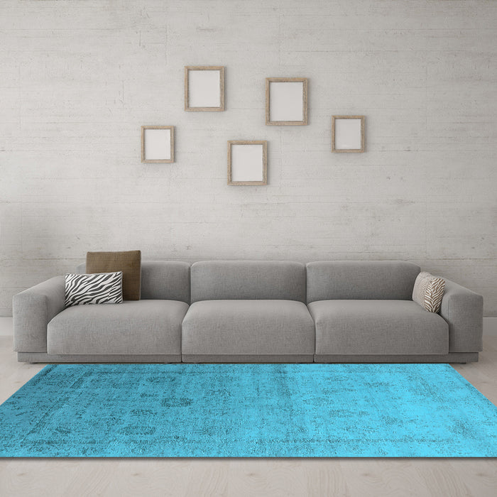 Machine Washable Oriental Light Blue Industrial Rug in a Living Room, wshurb2086lblu