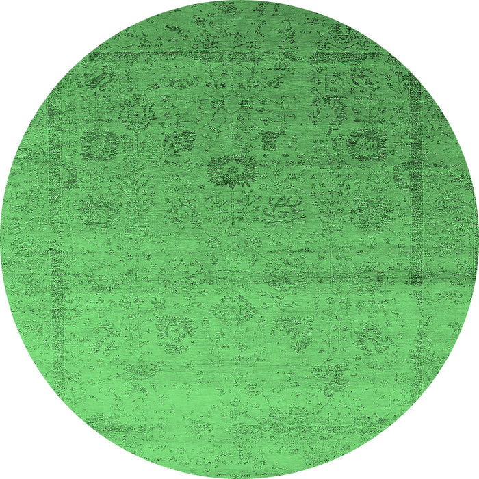 Round Machine Washable Oriental Emerald Green Industrial Area Rugs, wshurb2086emgrn