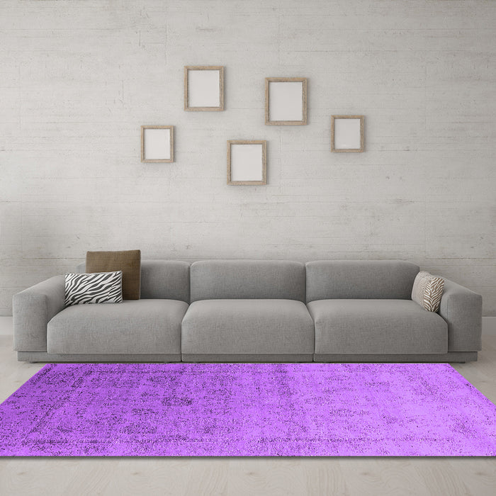 Machine Washable Oriental Purple Industrial Area Rugs in a Living Room, wshurb2086pur