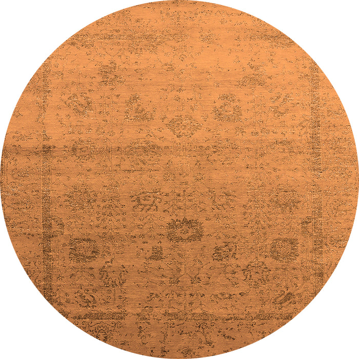 Round Machine Washable Oriental Orange Industrial Area Rugs, wshurb2086org