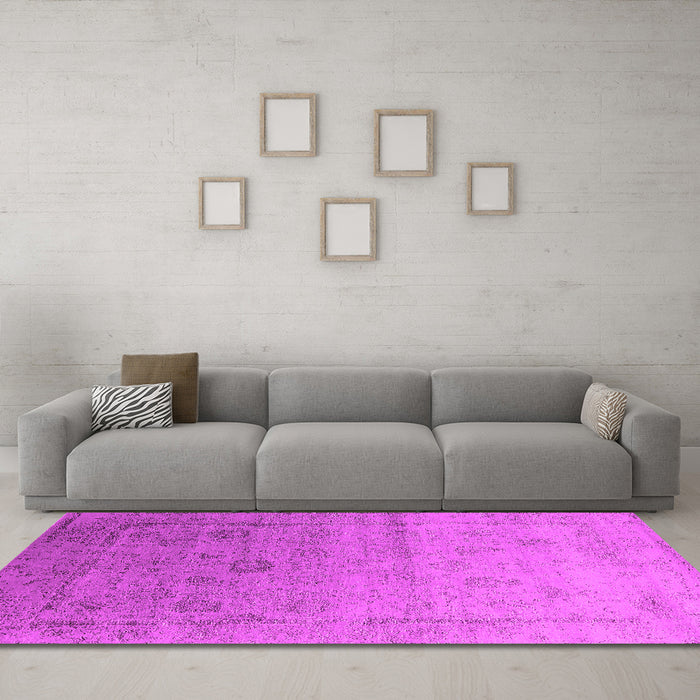 Machine Washable Oriental Pink Industrial Rug in a Living Room, wshurb2086pnk