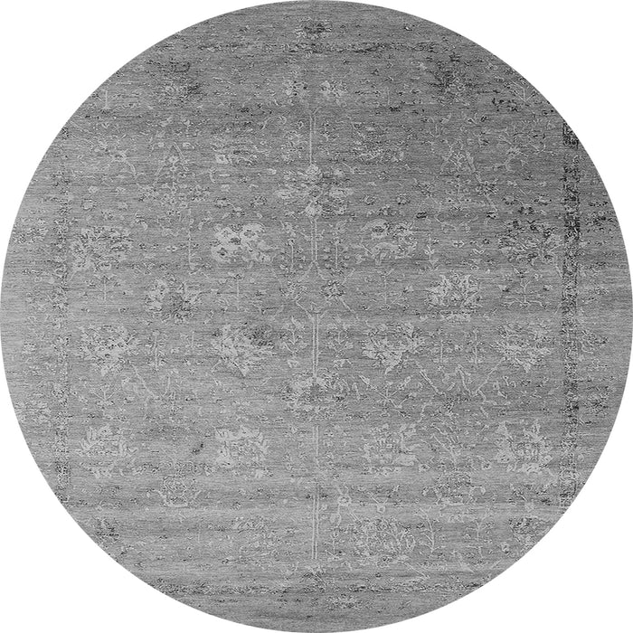 Round Machine Washable Oriental Gray Industrial Rug, wshurb2087gry