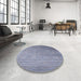 Round Mid-Century Modern Slate Blue Grey Oriental Rug in a Office, urb2087