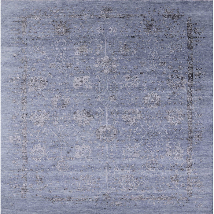 Square Machine Washable Industrial Modern Slate Blue Grey Blue Rug, wshurb2087