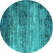 Round Oriental Turquoise Industrial Rug, urb2088turq