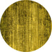 Round Machine Washable Oriental Yellow Industrial Rug, wshurb2088yw