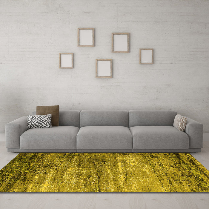 Machine Washable Oriental Yellow Industrial Rug in a Living Room, wshurb2088yw