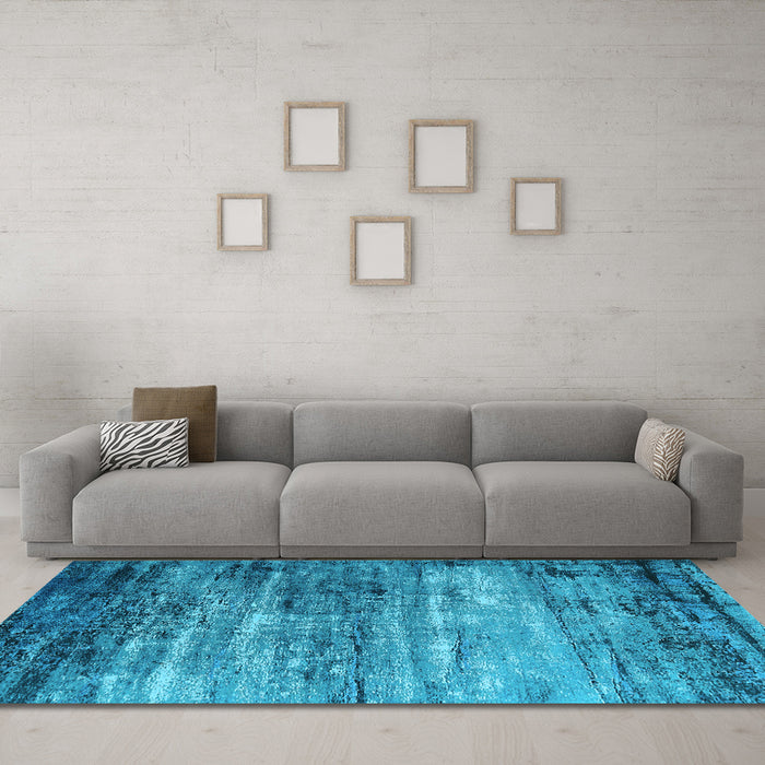 Machine Washable Oriental Light Blue Industrial Rug in a Living Room, wshurb2088lblu