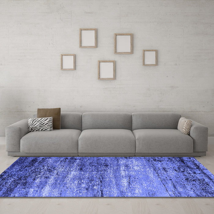 Machine Washable Oriental Blue Industrial Rug in a Living Room, wshurb2088blu