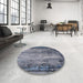 Round Machine Washable Industrial Modern Purple Navy Blue Rug in a Office, wshurb2088