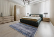 Mid-Century Modern Purple Navy Blue Oriental Rug in a Bedroom, urb2088