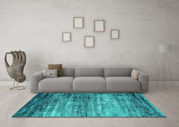 Machine Washable Oriental Turquoise Industrial Area Rugs in a Living Room,, wshurb2088turq