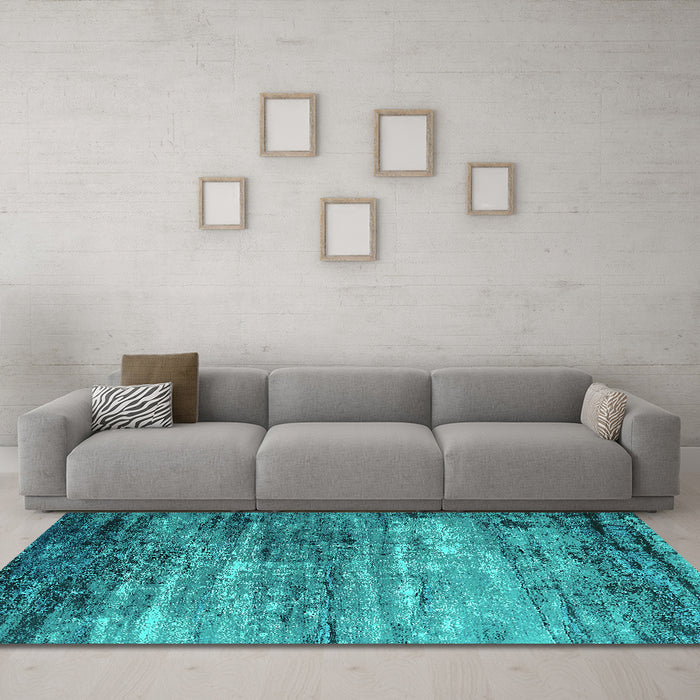 Machine Washable Oriental Turquoise Industrial Area Rugs in a Living Room,, wshurb2088turq