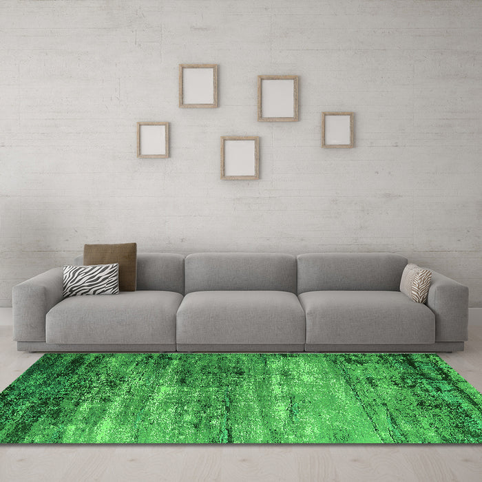 Machine Washable Oriental Green Industrial Area Rugs in a Living Room,, wshurb2088grn