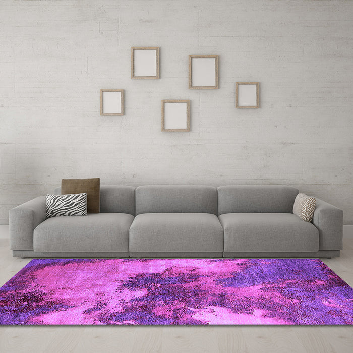 Machine Washable Oriental Purple Industrial Area Rugs in a Living Room, wshurb2089pur