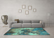 Machine Washable Oriental Turquoise Industrial Area Rugs in a Living Room,, wshurb2089turq