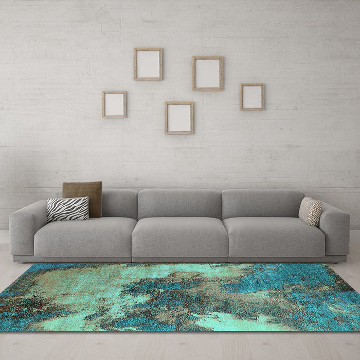 Machine Washable Oriental Turquoise Industrial Area Rugs in a Living Room,, wshurb2089turq