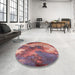 Round Mid-Century Modern Pink Coral Pink Oriental Rug in a Office, urb2089