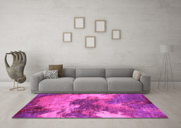 Machine Washable Oriental Pink Industrial Rug in a Living Room, wshurb2089pnk