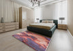 Mid-Century Modern Pink Coral Pink Oriental Rug in a Bedroom, urb2089