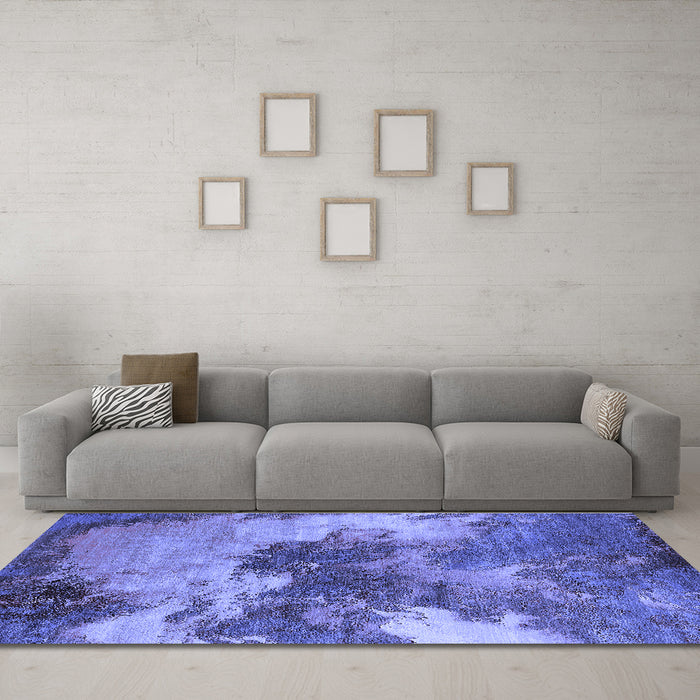 Machine Washable Oriental Blue Industrial Rug in a Living Room, wshurb2089blu
