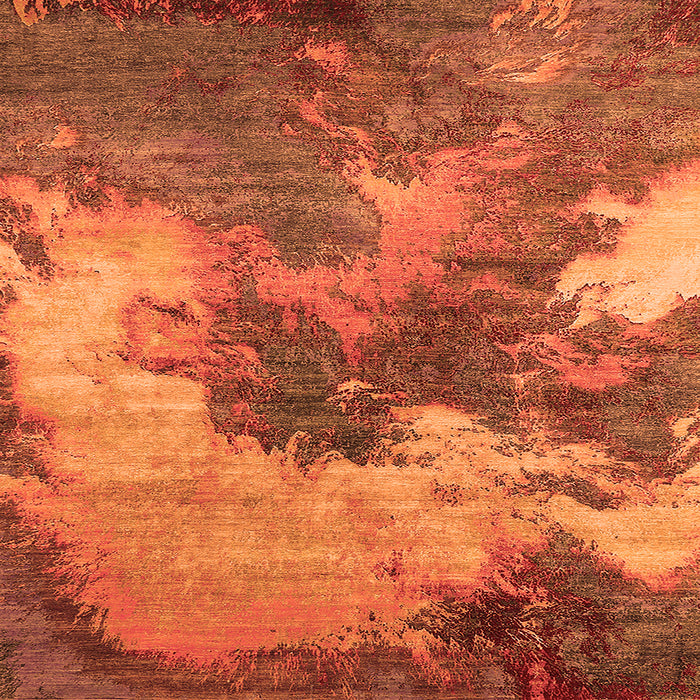 Square Machine Washable Oriental Orange Industrial Area Rugs, wshurb2089org