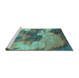 Sideview of Machine Washable Oriental Turquoise Industrial Area Rugs, wshurb2089turq