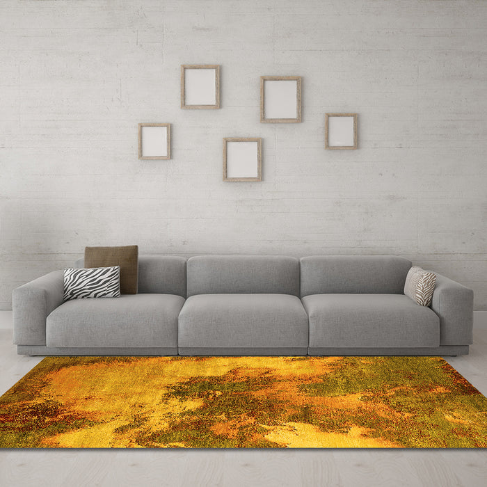 Machine Washable Oriental Yellow Industrial Rug in a Living Room, wshurb2089yw