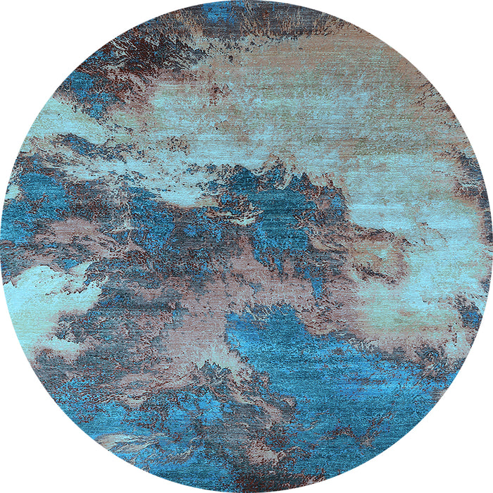 Round Machine Washable Oriental Light Blue Industrial Rug, wshurb2089lblu