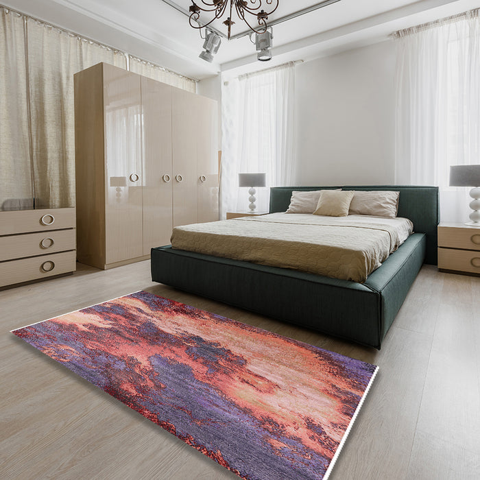 Machine Washable Industrial Modern Pink Coral Pink Rug in a Bedroom, wshurb2089