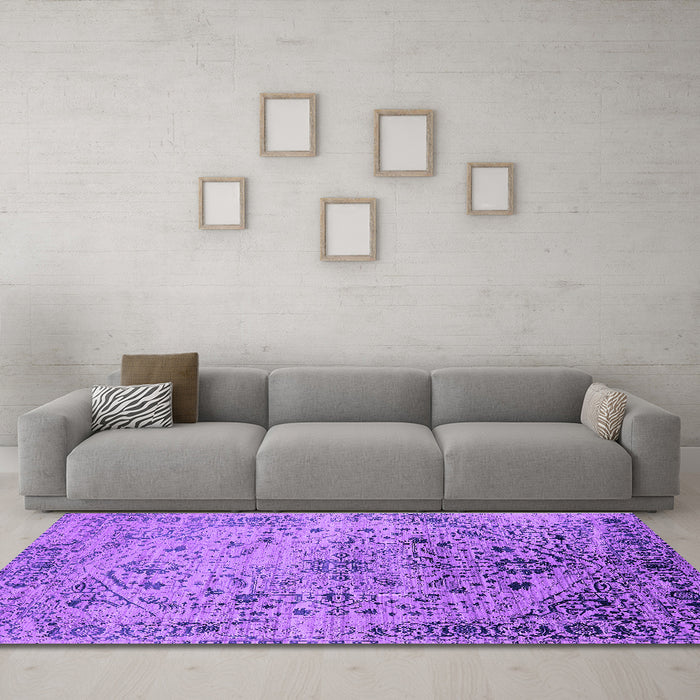 Machine Washable Oriental Purple Industrial Area Rugs in a Living Room, wshurb2090pur