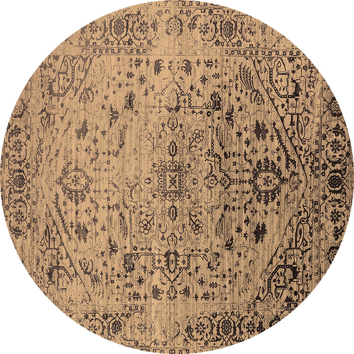 Round Oriental Brown Industrial Rug, urb2090brn